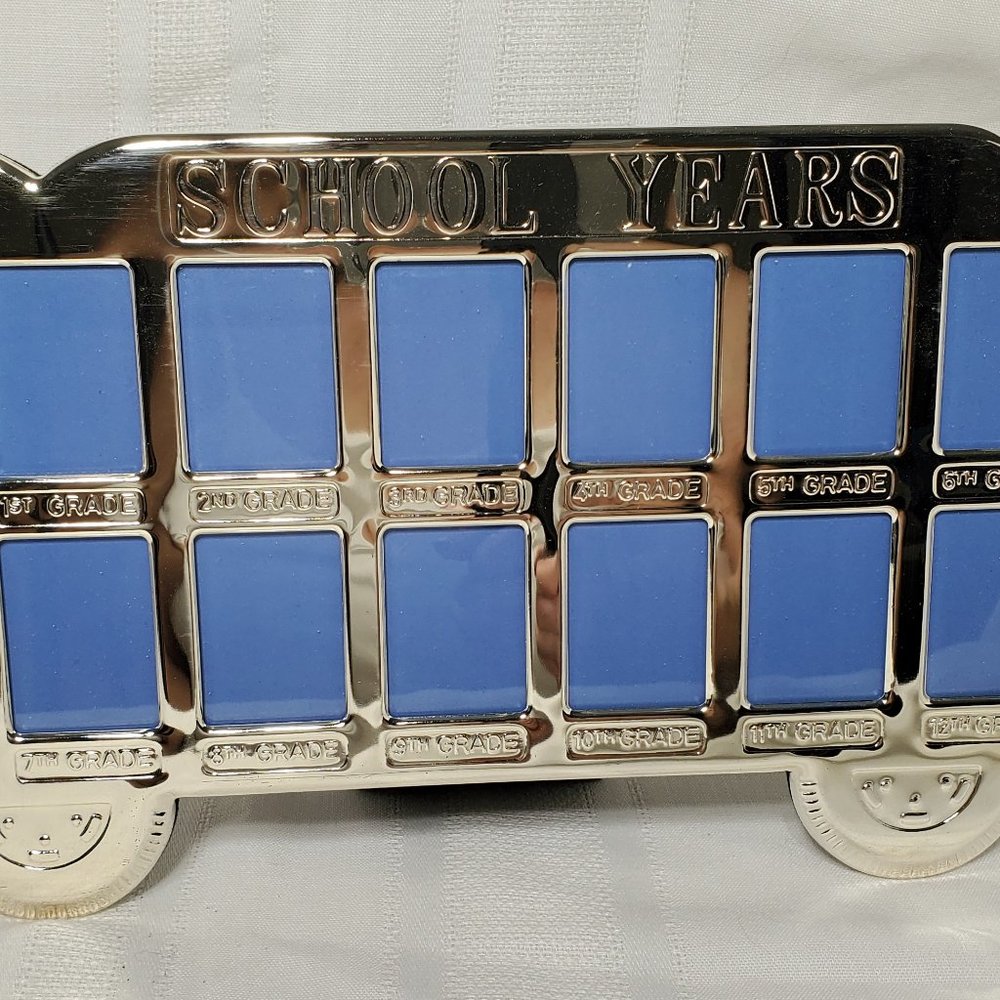 School Bus Photo Frame - Silver Plated